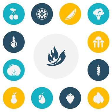 13 düzenlenebilir meyve simgeler kümesi. Limon, avokado, karnabahar ve daha fazlası gibi simgeler içerir. Web, mobil, UI ve Infographic tasarımı için kullanılabilir.