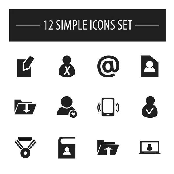 Set Of 12 Editable Global Icons. Includes Symbols Such As Edit File, Medal, Lovely Profile And More. Can Be Used For Web, Mobile, UI And Infographic Design. — Stock Vector