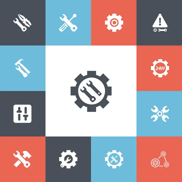 Set Of 13 Editable Repair Icons. Includes Symbols Such As Settings, Caution, Build Equipment And More. Can Be Used For Web, Mobile, UI And Infographic Design. — Stock Vector