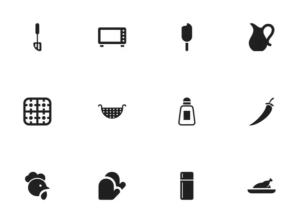 Set de 12 iconos de cocina editables. Incluye símbolos como gallo, horno, quemador de gas y más. Puede ser utilizado para el diseño de la tela, móvil, interfaz de usuario e infografía . — Vector de stock