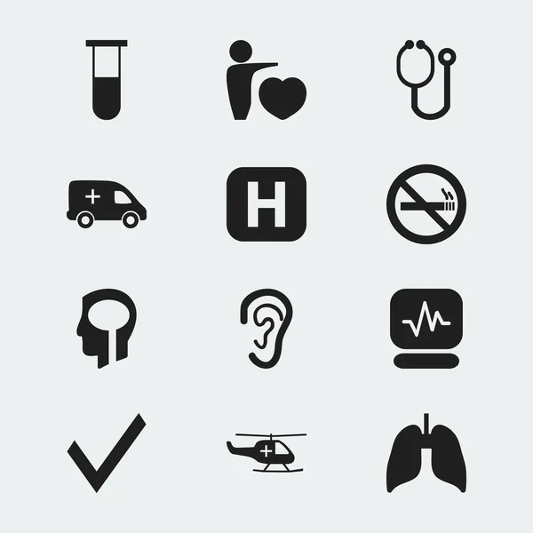 Satz von 12 editierbaren Gesundheitssymbolen. beinhaltet Symbole wie Intelligenz, Marke, Notfall und mehr. kann für Web-, Mobil-, UI- und Infografik-Design verwendet werden. — Stockvektor