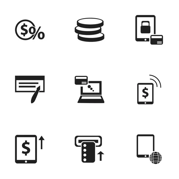 Набор из 9 редактируемых банковских икон. Включает такие символы, как законопроект, рост денежных средств, рынок и многое другое. Can be used for Web, Mobile, UI and Infographic Design . — стоковый вектор