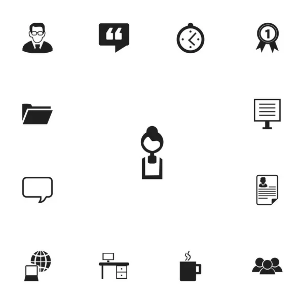 Satz von 13 editierbaren Bürosymbolen. beinhaltet Symbole wie Abzeichen, Dokument, Dossier und mehr. kann für Web-, Mobil-, UI- und Infografik-Design verwendet werden. — Stockvektor