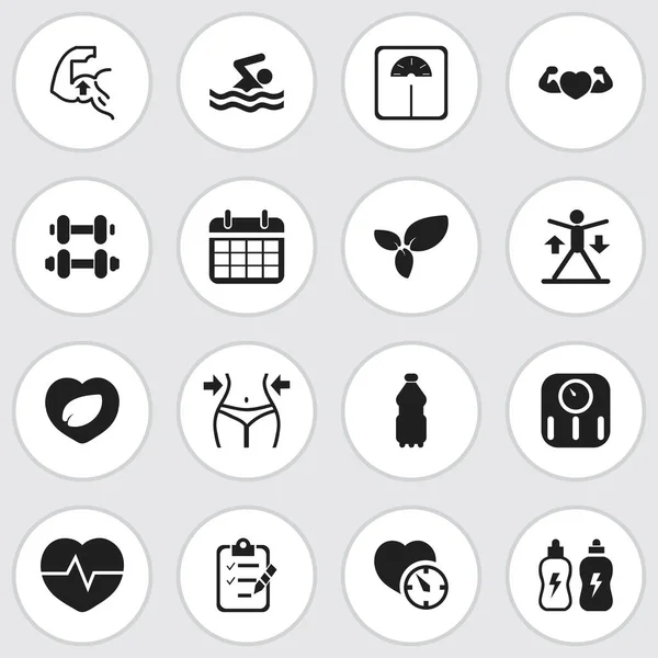 Set de 16 iconos de estilo de vida editables. Incluye símbolos como agua deportiva, hoja en el corazón, barra de mano. Puede ser utilizado para el diseño de la tela, móvil, interfaz de usuario e infografía . — Vector de stock