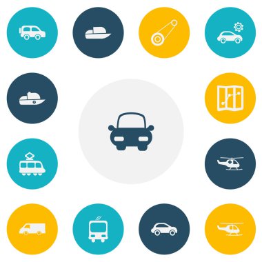 13 düzenlenebilir taşıma simgeler kümesi. Ulaşım, gemi, garaj ve daha fazla gibi simgeler içerir. Web, mobil, UI ve Infographic tasarımı için kullanılabilir.