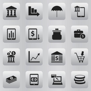 16 düzenlenebilir Finans simgeler kümesi. Sigorta, diyagram, kese ve daha fazlası gibi simgeler içerir. Web, mobil, UI ve Infographic tasarımı için kullanılabilir.