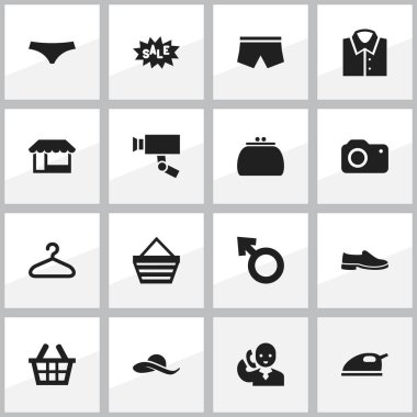 16 düzenlenebilir iş simgeler kümesi. Çocuk sembolü, Hatband, Ayakkabı gibi simgeler içerir. Web, mobil, UI ve Infographic tasarımı için kullanılabilir.