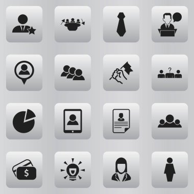 16 düzenlenebilir iş simgeler kümesi. İşadamı, adam, ampul ve daha fazla konuşuyor gibi simgeler içerir. Web, mobil, UI ve Infographic tasarımı için kullanılabilir.