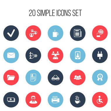 20 düzenlenebilir Office simgeler kümesi. Mektup, birlik, personel ve daha fazlası gibi simgeler içerir. Web, mobil, UI ve Infographic tasarımı için kullanılabilir.