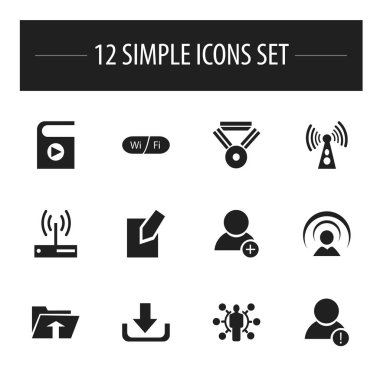 12 düzenlenebilir genel simgeler kümesi. Wifi, Modem, kablosuz iletim ve daha fazlası gibi simgeler içerir. Web, mobil, UI ve Infographic tasarımı için kullanılabilir.