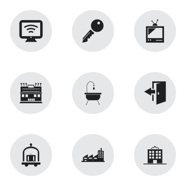 9 düzenlenebilir Motel simgeler kümesi. Evi, arabası, engelini kaldırmak erişim ve daha fazla sıra simgeler içerir. Web, mobil, UI ve Infographic tasarımı için kullanılabilir.