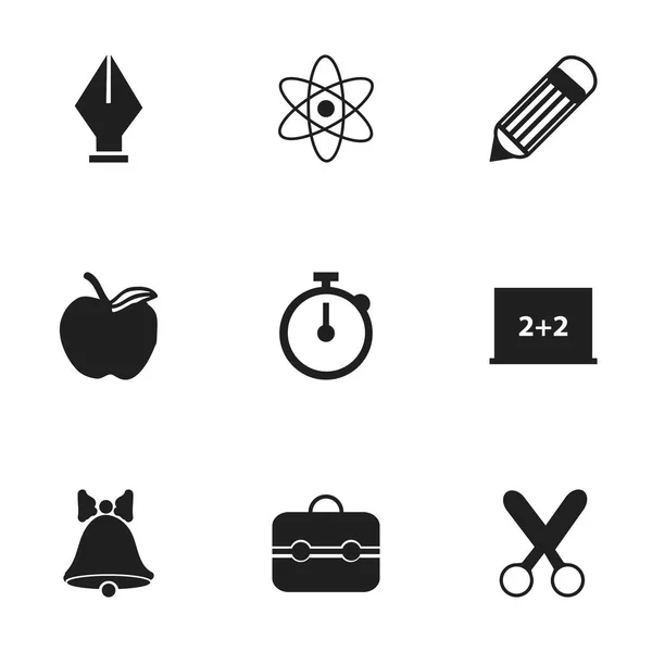 Набор из 9 настольных иконок. Включает такие символы, как ластик, резка, таймер и многое другое. Can be used for Web, Mobile, UI and Infographic Design . — стоковый вектор