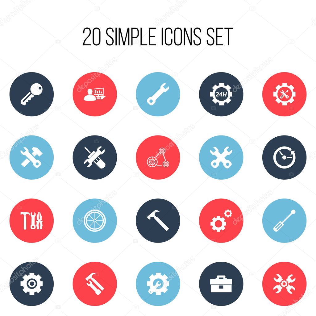 Set Of 20 Editable Repair Icons. Includes Symbols Such As Access, Time, Technical Support And More. Can Be Used For Web, Mobile, UI And Infographic Design.