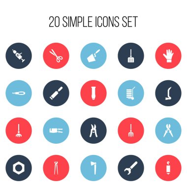 20 düzenlenebilir ekipman simgeler kümesi. Geçişli, kerpeten, Yamultma ve daha fazlası gibi simgeler içerir. Web, mobil, UI ve Infographic tasarımı için kullanılabilir.