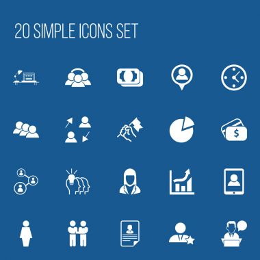 20 düzenlenebilir iş simgeler kümesi. Birlik, Smartphone, personel ve daha fazlası gibi simgeler içerir. Web, mobil, UI ve Infographic tasarımı için kullanılabilir.