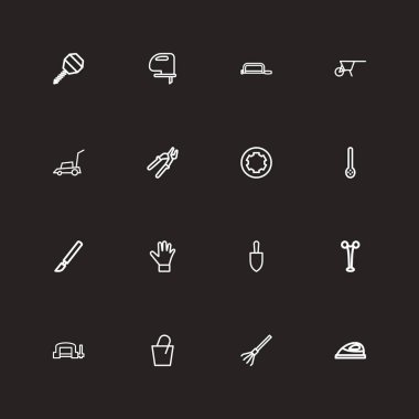 16 düzenlenebilir aparatı anahat simgeleri ayarlayın. Vida başı, tıbbi alet, matkap ve daha fazlası gibi simgeler içerir. Web, mobil, UI ve Infographic tasarımı için kullanılabilir.