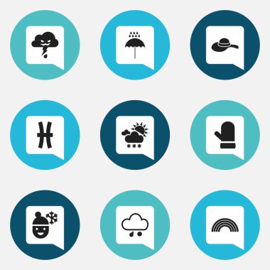9 düzenlenebilir iklim simgeler kümesi. Çocuk gibi simgeler kış, eldiven, fırtına ve daha fazlasını içerir. Web, mobil, UI ve Infographic tasarımı için kullanılabilir.