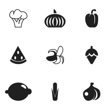 9 düzenlenebilir tatlı simgeler kümesi. Soğan, Mısır, kavun ve daha fazlası gibi simgeler içerir. Web, mobil, UI ve Infographic tasarımı için kullanılabilir.
