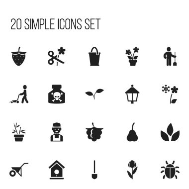 20 düzenlenebilir Bahçe simgeler kümesi. Kova, Blackberry, Düşes ve daha fazlası gibi simgeler içerir. Web, mobil, UI ve Infographic tasarımı için kullanılabilir.