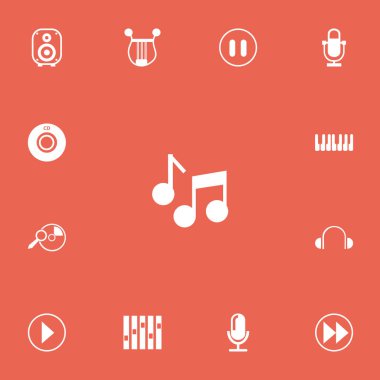 13 düzenlenebilir müzik simgeler kümesi. Sesli Not, başlangıç ses, müzik aleti ve diğer gibi simgeler içerir. Web, mobil, UI ve Infographic tasarımı için kullanılabilir.