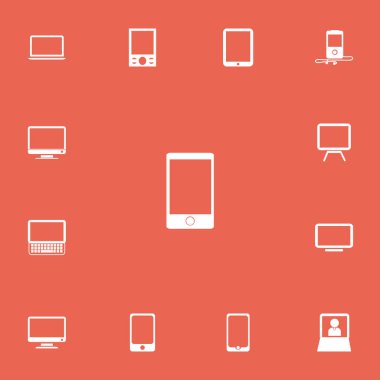 13 düzenlenebilir aygıtları simgeler kümesi. Dokunmatik ekran, monitör, Smartphone ve daha fazlası gibi simgeler içerir. Web, mobil, UI ve Infographic tasarımı için kullanılabilir.