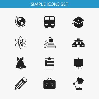 12 düzenlenebilir okul simgeler kümesi. Dünya gezegen, töreni, anaokulu ve daha fazlası gibi simgeler içerir. Web, mobil, UI ve Infographic tasarımı için kullanılabilir.