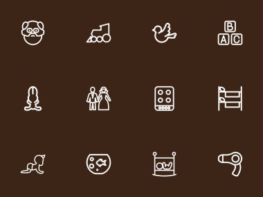 12 / ayarla düzenlenebilir yakınları simgeleri anahat. Simgeleri gibi balık Tank, tencere, lokomotif ve daha fazlasını içerir. Web, mobil, UI ve Infographic tasarımı için kullanılabilir.