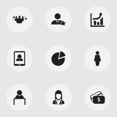 9 düzenlenebilir iş simgeler kümesi. Ödeme, konuşma, iş kadını ve daha fazlası gibi simgeler içerir. Web, mobil, UI ve Infographic tasarımı için kullanılabilir.