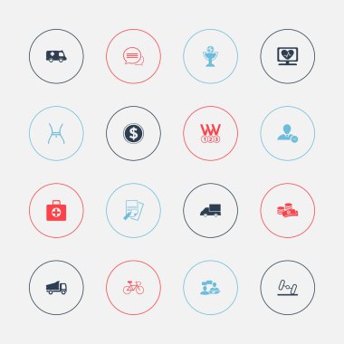 16 düzenlenebilir karmaşık simgeler kümesi. Acil durum, dosya, kadehi ve daha fazlası gibi simgeler içerir. Web, mobil, UI ve Infographic tasarımı için kullanılabilir.