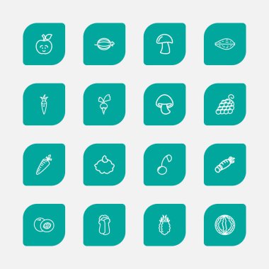 16 düzenlenebilir tencere anahat simgeleri ayarlayın. Turp, şeftali, kavun ve daha fazlası gibi simgeler içerir. Web, mobil, UI ve Infographic tasarımı için kullanılabilir.