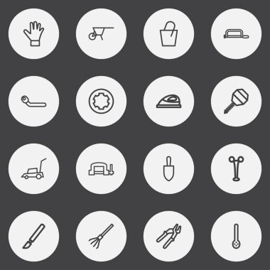 16 düzenlenebilir enstrüman anahat simgeleri ayarlayın. Bulutsuz, kova, forseps gibi simgeler içerir. Web, mobil, UI ve Infographic tasarımı için kullanılabilir.