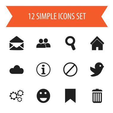 12 düzenlenebilir Internet simge kümesi. Ev, Büyüteç'i ve gökyüzü gibi simgeler içerir. Web, mobil, UI ve Infographic tasarımı için kullanılabilir.