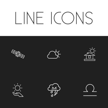 6 düzenlenebilir hava anahat simgeleri ayarlayın. Gibi semboller içeren güneş hurma, keçi, fırtına ve daha. Web, mobil, UI ve Infographic tasarımı için kullanılabilir.