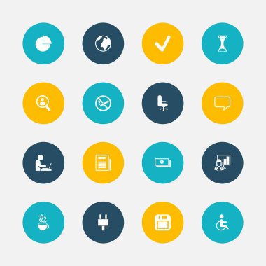 16 düzenlenebilir Office simgeler kümesi. Simgeleri gibi daire diyagram, denetim, Laptop işçi ve daha içerir. Web, mobil, UI ve Infographic tasarımı için kullanılabilir.