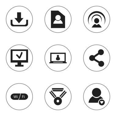 9 düzenlenebilir Internet simge kümesi. Hesap, bağlantı, belge ve daha fazlası gibi simgeler içerir. Web, mobil, UI ve Infographic tasarımı için kullanılabilir.