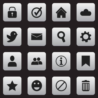 16 düzenlenebilir ağ simgeler kümesi. Ayarlar, güvercin, onaylanmış ve daha fazla gibi simgeler içerir. Web, mobil, UI ve Infographic tasarımı için kullanılabilir.