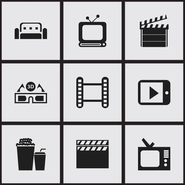Conjunto de 9 ícones editáveis do cinema. Inclui símbolos como tira de filme, óculos de filme, TV retro e muito mais. Pode ser usado para Web, Mobile, UI e design infográfico . —  Vetores de Stock
