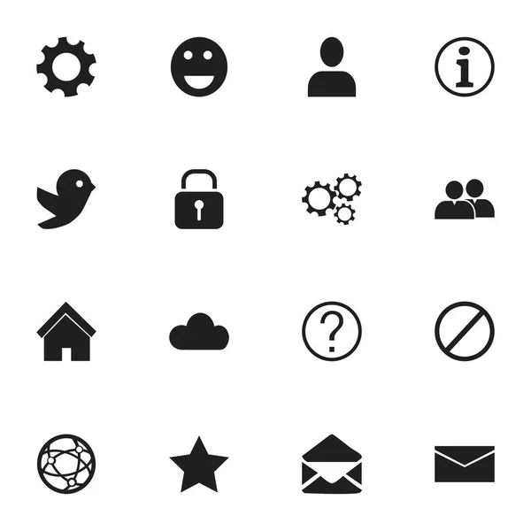 Satz von 16 editierbaren Internet-Symbolen. beinhaltet Symbole wie Profil, Einstellungen, Buchstaben und mehr. kann für Web-, Mobil-, UI- und Infografik-Design verwendet werden. — Stockvektor