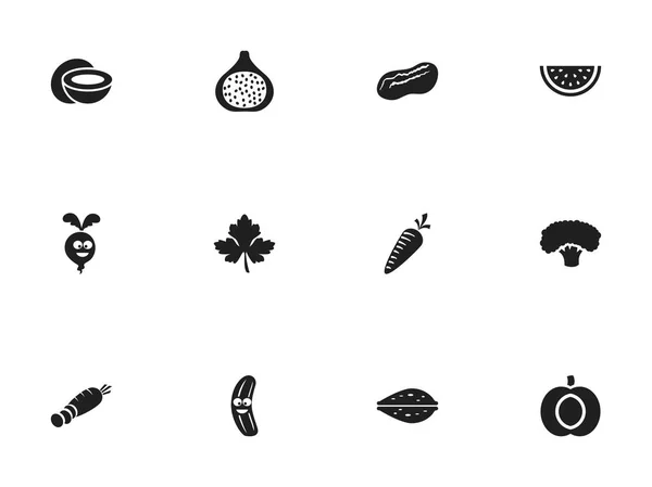 Conjunto de 12 Ícones de Cookware Editável. Inclui símbolos como nectarina, cenoura, amêndoa e muito mais. Pode ser usado para Web, Mobile, UI e design infográfico . — Vetor de Stock