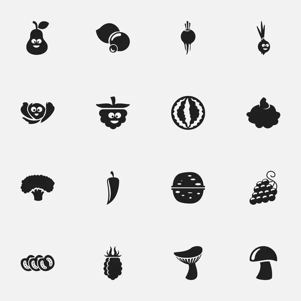 Set de 16 iconos de utensilios de cocina editables. Incluye símbolos como el pacán, la fruta dulce, el rábano y más. Puede ser utilizado para el diseño de la tela, móvil, interfaz de usuario e infografía . — Archivo Imágenes Vectoriales