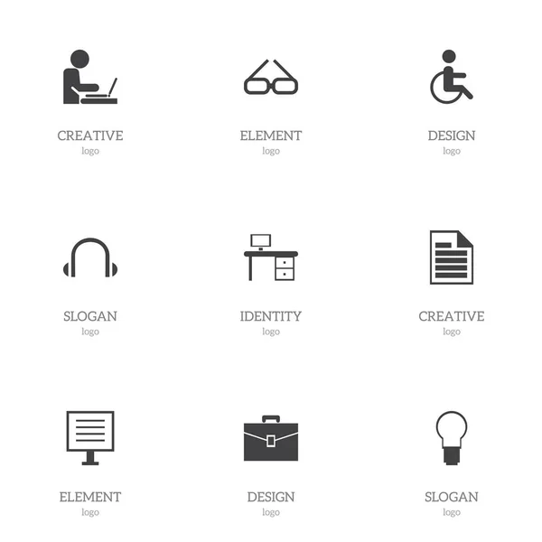 Conjunto de 9 iconos de oficina editables. Incluye símbolos como luz, blanco, escritorio de oficina y más. Puede ser utilizado para el diseño de la tela, móvil, interfaz de usuario e infografía . — Vector de stock