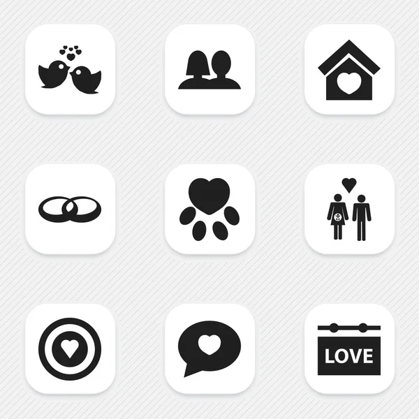 9 düzenlenebilir aşk simgeler kümesi. Sparrow, evlilik, Bina ve daha fazlası gibi simgeler içerir. Web, mobil, UI ve Infographic tasarımı için kullanılabilir.