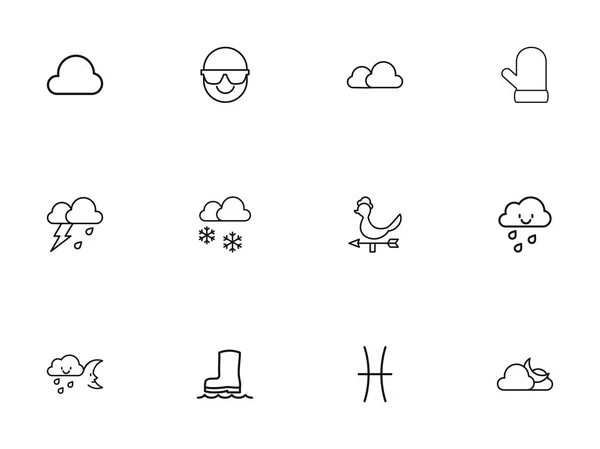 12 編集可能な空気概要アイコンをセットします。冬、クラウド、あられなどの記号が含まれています。ウェブ、モバイル、Ui とインフォ グラフィック デザインに使用することができます。. — ストックベクタ