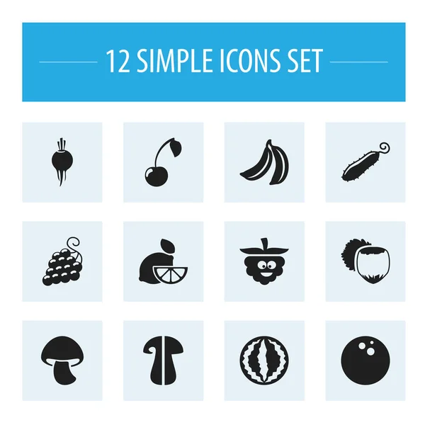 Conjunto de 12 Ícones de Cookware Editável. Inclui símbolos como Morello, Cep, Limão e muito mais. Pode ser usado para Web, Mobile, UI e design infográfico . — Vetor de Stock