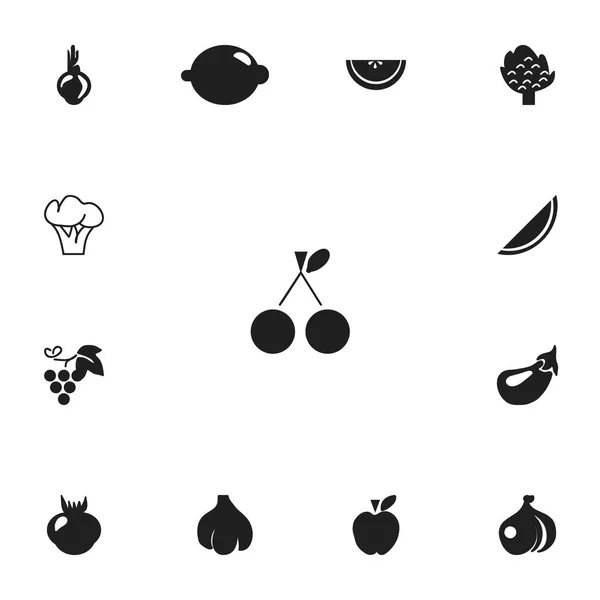 Набор из 13 столовых иконок. Включает такие символы, как Морелло, дыня, дыня и многое другое. Can be used for Web, Mobile, UI and Infographic Design . — стоковый вектор