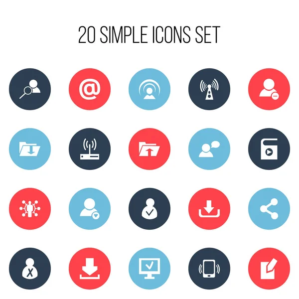 20 düzenlenebilir Internet simge kümesi. Bilgisayar, engellenen kişi, akıllı telefon ve daha fazlası gibi simgeler içerir. Web, mobil, UI ve Infographic tasarımı için kullanılabilir.