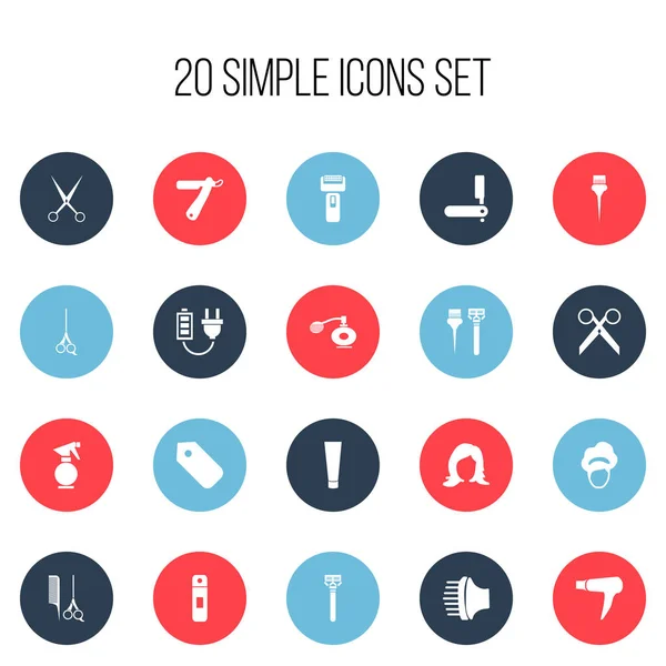 20 düzenlenebilir Tonsorial sanatçı simgeler kümesi. Tak, aletleri, hava akışı ve daha fazlası gibi simgeler içerir. Web, mobil, UI ve Infographic tasarımı için kullanılabilir.