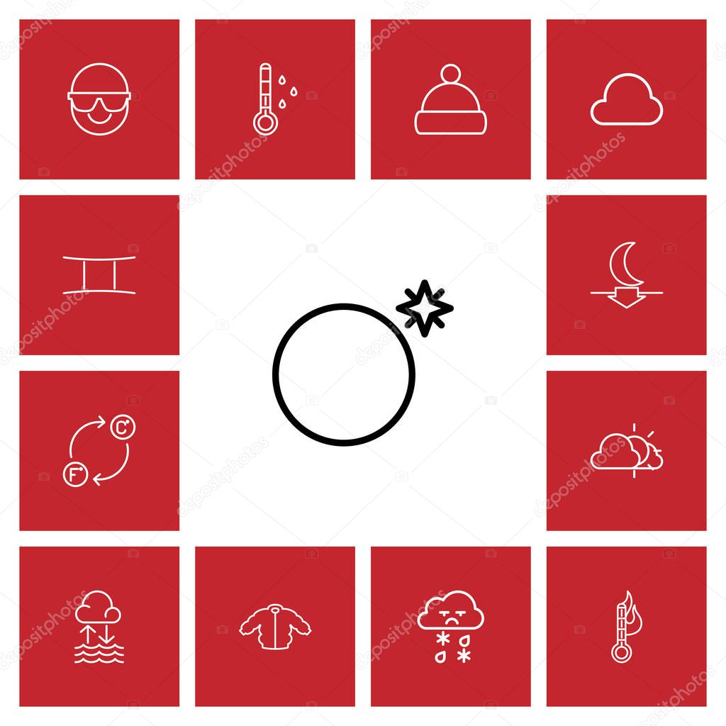 Set Of 13 Editable Air Outline Icons. Includes Symbols Such As Evaporation Condensation, Frosty, Ram And More. Can Be Used For Web, Mobile, UI And Infographic Design.