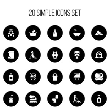 20 düzenlenebilir Temizleme simgeler kümesi. Bulaşık yıkama, fırçalama, Flatiron ve daha fazlası gibi simgeler içerir. Web, mobil, UI ve Infographic tasarımı için kullanılabilir.