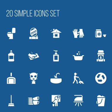 20 düzenlenebilir hijyen simgeler kümesi. Kahya, Kepçe, tuvalet ve daha fazlası gibi simgeler içerir. Web, mobil, UI ve Infographic tasarımı için kullanılabilir.